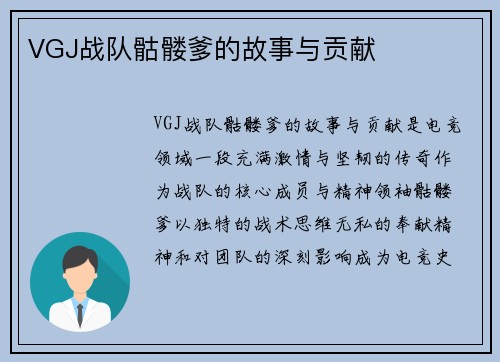 VGJ战队骷髅爹的故事与贡献