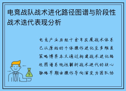 电竞战队战术进化路径图谱与阶段性战术迭代表现分析